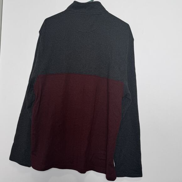 IZOD Men’s XXL Quarter Zip Pullover Sweater Gray Burgundy Colorblock Long Sleeve - Picture 6 of 14